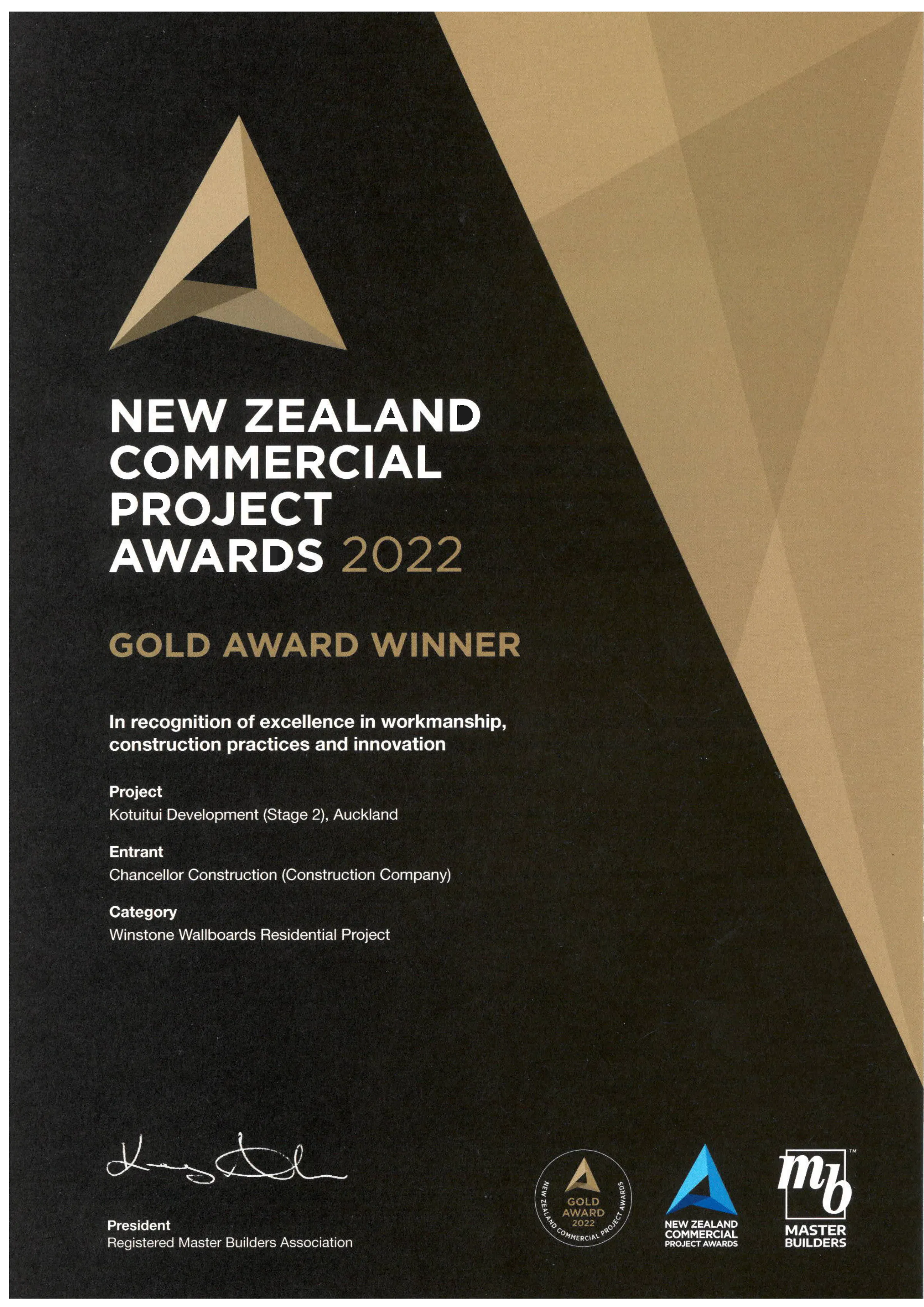 NZ Commercial Project Awards 2022 Gold Winner